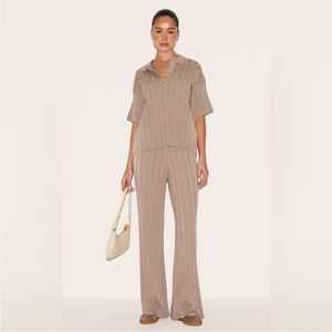 Women's Tan Knit Set pants and collared top